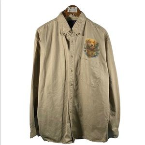 Vintage Tan Button Down, NCC Appareal Golden Retriever Fish Hunting Dads 2xl